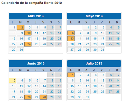 Calendario Renta 2012 